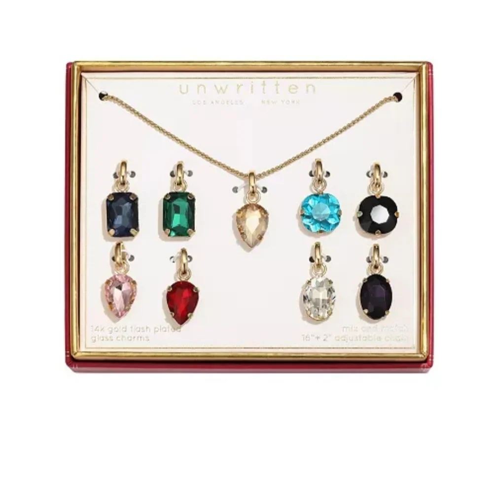 Unwritten Interchangable Pendant Glass Charms Necklace Earrings Colored Gems NWT